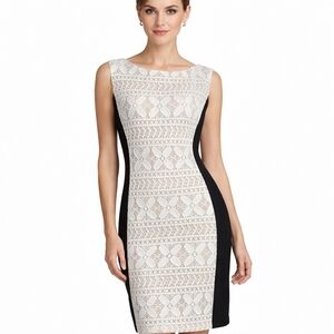 Anne Klein Black & White Crocheted Lace Sheath Dress | Size 14